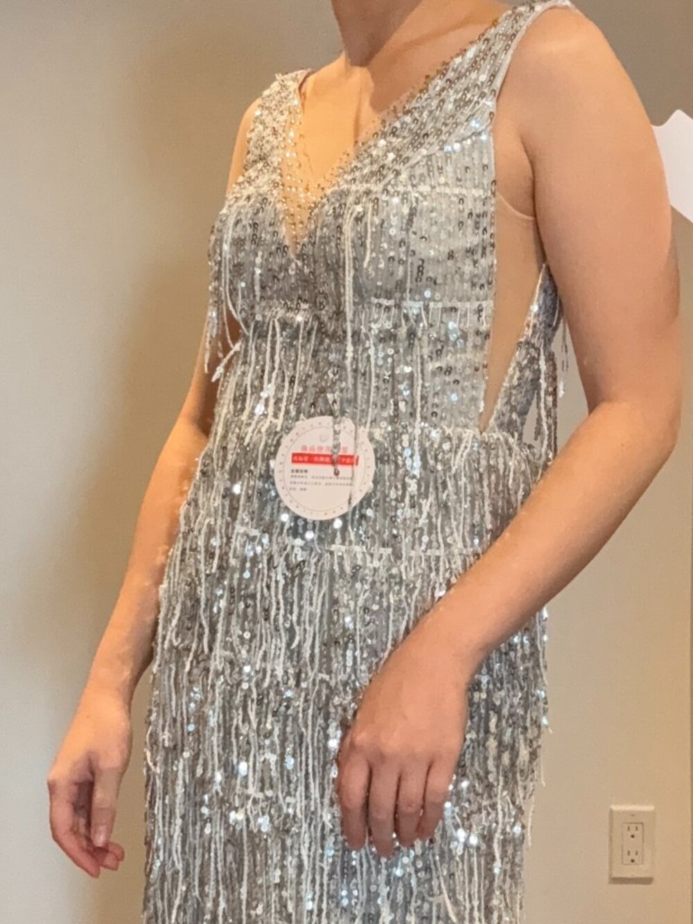✨ Silver Fringe Sequin Gown — Glamorous, Sparkling & Brand New ✨